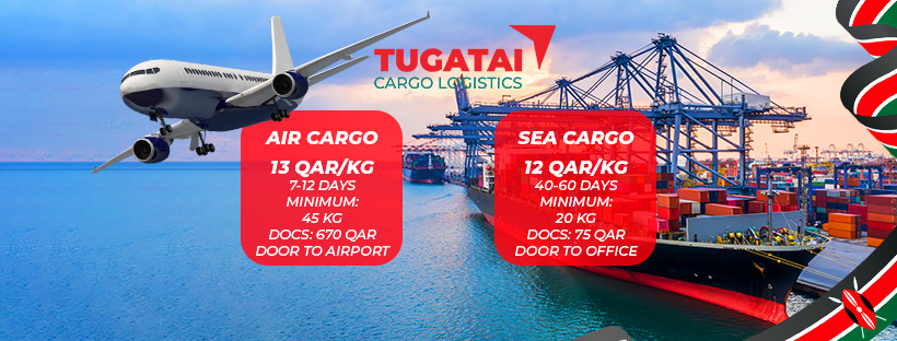 Cargo logistics comparison between air cargo and sea cargo showing pricing, delivery times, and documentation fees by Tugatai Cargo Logistics